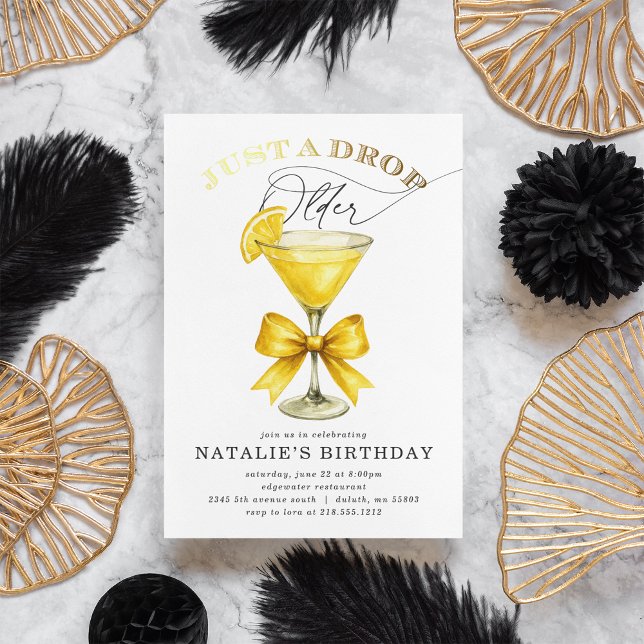 Invitación Solo una gota mayor Cumpleaños Lemon Drop (Just a Drop Older Lemon Drop Birthday Invitation)