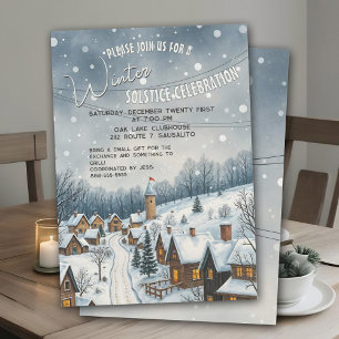 Invitación Solsticio de Invierno Encantador Pueblo Nevado Fie
