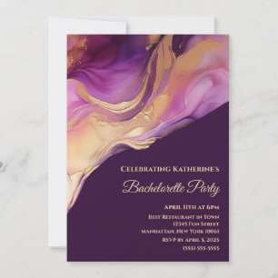 Invitación Soltera-Moderno Rosa Púrpura y Dorado