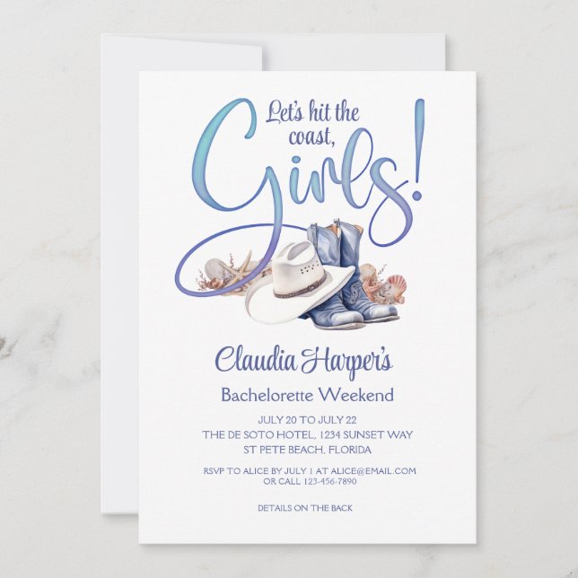 Invitación Soltera Vaquera Costera (Anverso)