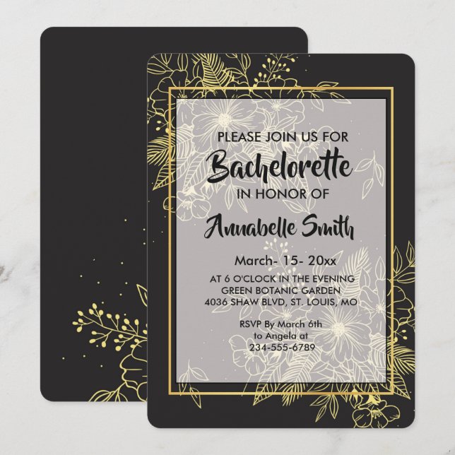 Invitación Soltero de Rosas dorados (Anverso / Reverso)