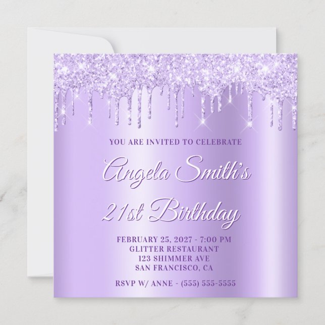 Invitación Sombra de caída con brillo de lavanda (Anverso)