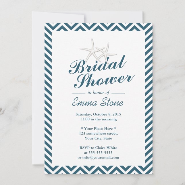 Invitación Sombra de la Marina de los Starfish Azul Chevron S (Anverso)