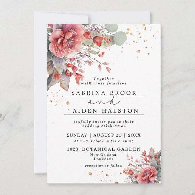 Invitación Sombra De La Peach Rosa De Rubor | Boda azul turbi (Anverso)