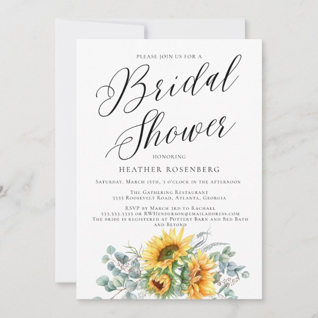 Invitación Sombra de novia con elegante girasol (Anverso)