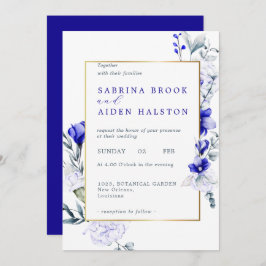 Invitación Sombra Del Boda Floral De Marfil Azul Real