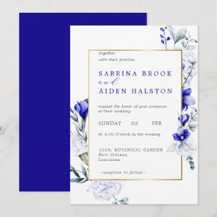 Invitación Sombra Del Boda Floral De Marfil Azul Real