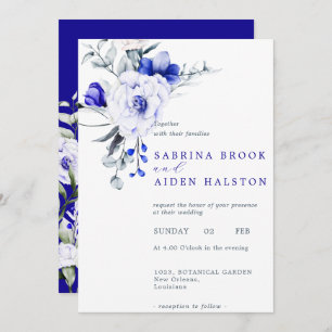 Invitación Sombra Del Boda Floral De Marfil Azul Real