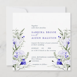 Invitación Sombra Del Boda Floral De Marfil Azul Real