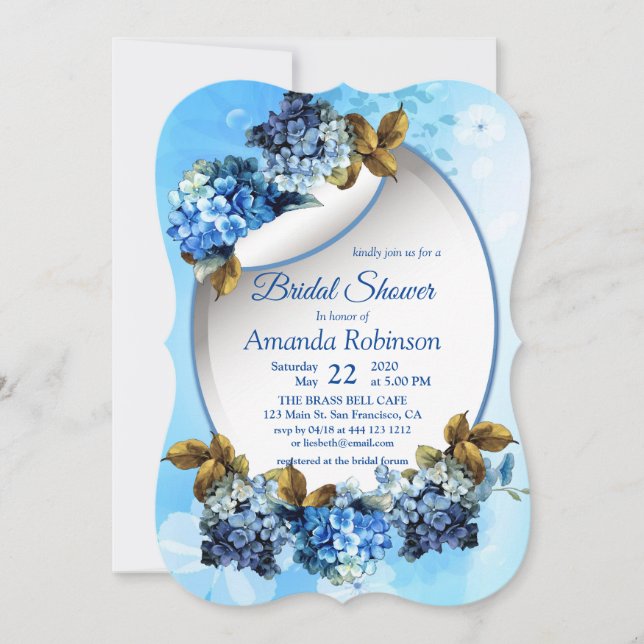 Invitación Sombras de agua azul Hydrangeas Bridal Shower (Anverso)