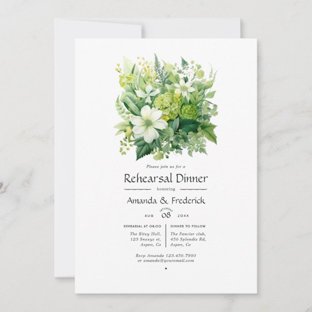 Invitación Sombras de Boda floral verde para la cena (Anverso)
