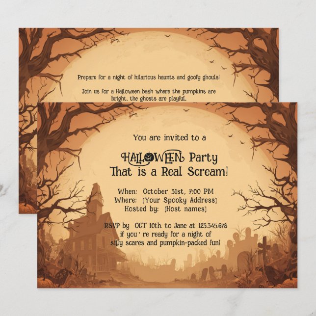 Invitación 🎃Sombras de Calabaza Retro (Anverso / Reverso)