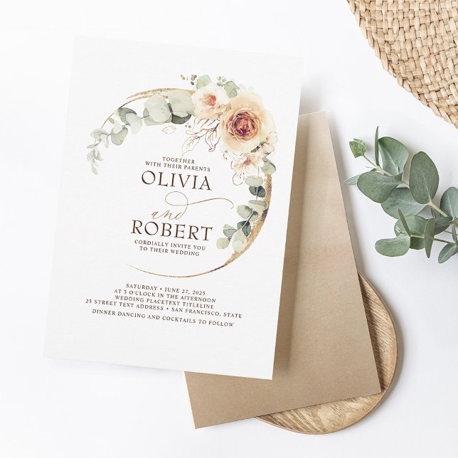 Invitación Sombras de tierra Flores Boho Elegant Wedding (Subido por el creador)