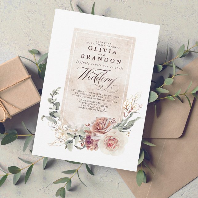 Invitación Sombras de tierra Flores Boho Elegant Wedding (Subido por el creador)