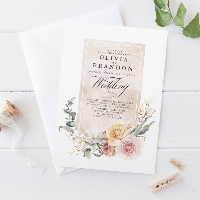 Invitación Sombras de tierra Flores Boho Elegant Wedding (Subido por el creador)
