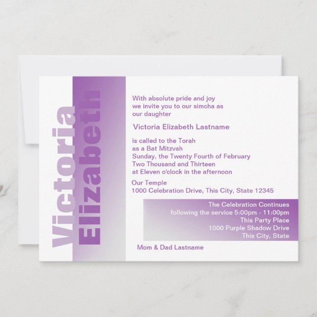 Invitación Sombras del murciélago morado Mitzvah (Anverso)