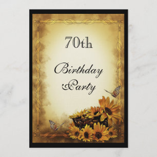 Invitación Sombras doradas y mariposas 70 cumpleaños