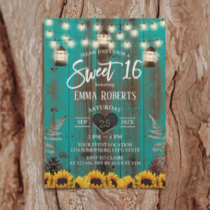 Invitación Sombras y farolillos rústicos Verde azulados Barn 