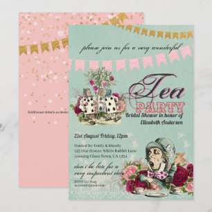 Invitación Sombrerero Loco Alice Fiesta de Té Vintage Despedi