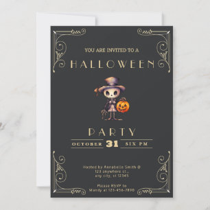 Invitación Sombrero Alto de Bruja Negro y Dorado Pizarra Hall