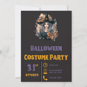 Invitación Sombrero de Bruja Bonito con Estrellas Moderno Neg