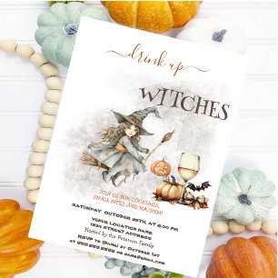 Invitación Sombrero de Bruja Calabaza de Vino Halloween