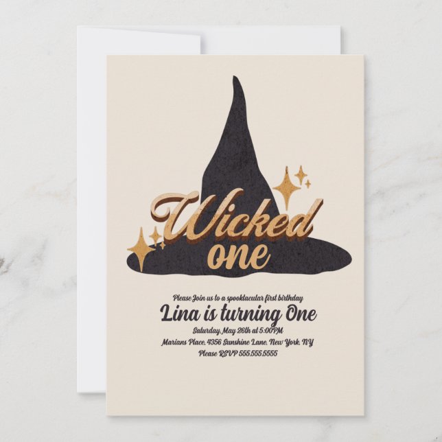 Invitación Sombrero de Bruja Cumpleaños Uno Halloween Malvado (Anverso)