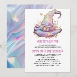Invitación Sombrero de Bruja Iridescente Cumpleaños Divertidí