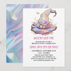Invitación Sombrero de Bruja Iridescente Cumpleaños Divertidí