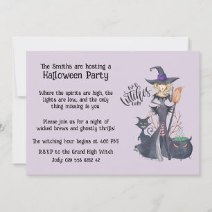 Invitación Sombrero de Bruja Morado Fiesta Mágica de Hallowee