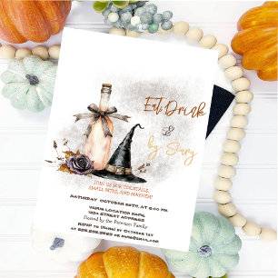 Invitación Sombrero de Bruja Vino Rosas Disfraces & Cóctel Ha