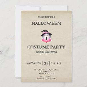 Invitación Sombrero de Brujas Fantasma Rosa Blanco Vintage Ha