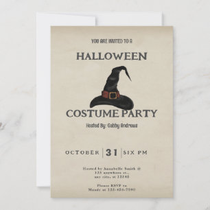 Invitación Sombrero de Brujas Negras Vintage Halloween
