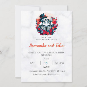 Invitación Sombrero de copa esqueleto floral círculo mármol