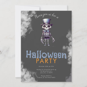 Invitación Sombrero de copa esqueleto humo gris fiesta de Hal