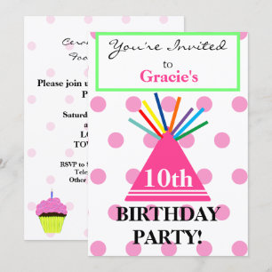 Invitación Sombrero de Cumpleaños de Niña Cupcake Rosa