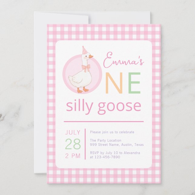 Invitación Sombrero de Cumpleaños Rosa para la Primera Fiesta (Anverso)