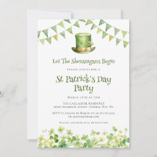 Invitación Sombrero de duende de trébol irlandés travesuras a