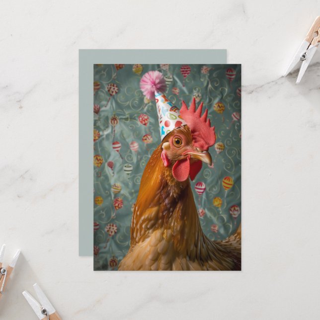 Invitación Sombrero de fiesta de pollo (Anverso/Reverso In Situ)