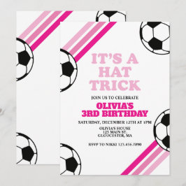 Invitación Sombrero de fútbol Hat Trick Raya Rosa 3er Cumplea