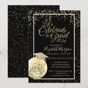 Invitación Sombrero de graduación,confeti de bola de discotec