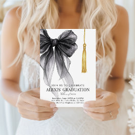 Invitación Sombrero de graduación de lazo coquette negro Clas