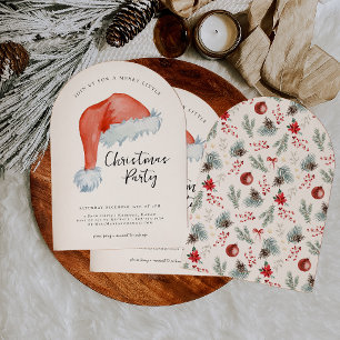 Invitación Sombrero de Santa acuarela   Feliz pequeño Navidad