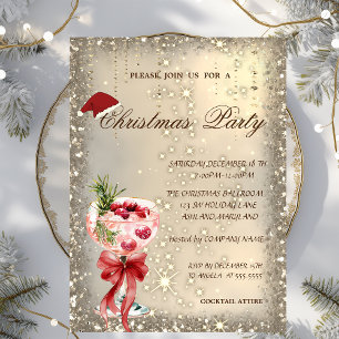 Invitación Sombrero de Santa con lazo rojo cóctel Fiesta de N