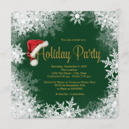 Invitación Sombrero de Santa de oro verde copo de nieve fiest