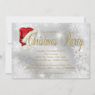 Invitación Sombrero de Santa Dorado Copo de Nieve Fiesta de N