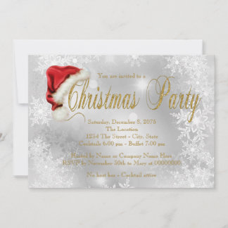 Invitación Sombrero de Santa Dorado Copo de Nieve Fiesta de N