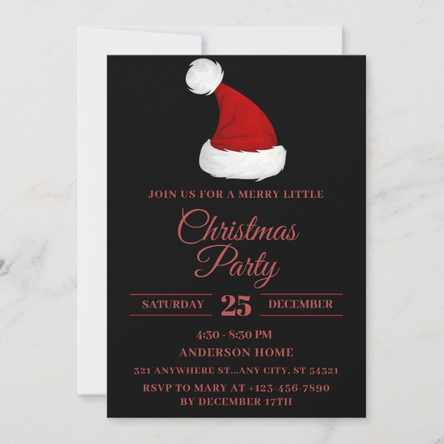 Invitación Sombrero de Santa Festividad, Fiesta de Navidades  (Anverso)