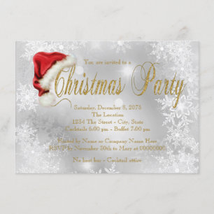 Invitación Sombrero de Santa Rojo y Dorado Fiestad de Navidad