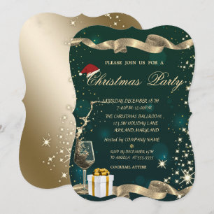 Invitación Sombrero de Santa, Vidrio, Regalo Verde Navidad Co